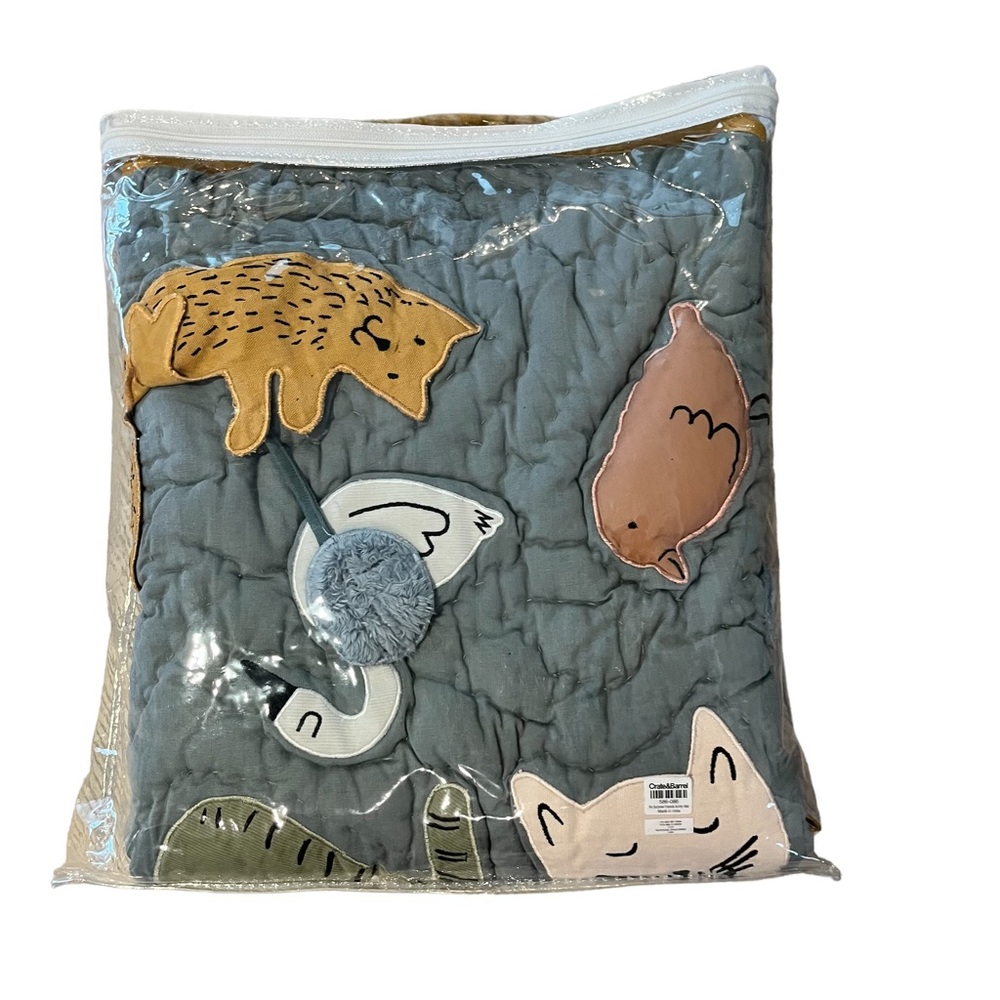 NEW Crate and Barrel Infant Activity Mat Cotton Linen Animals Interactive